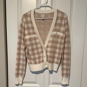 Joie Cream and Tan Plaid Cardigan